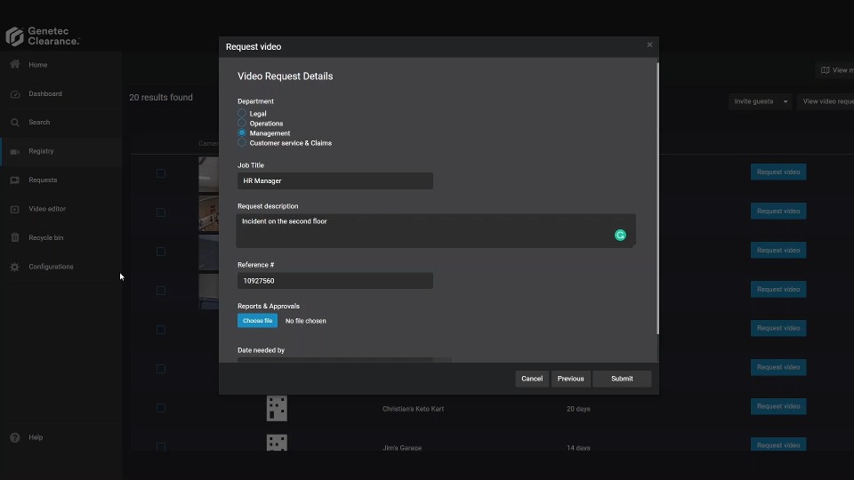 Clearance-formulier voor videoverzoeken
